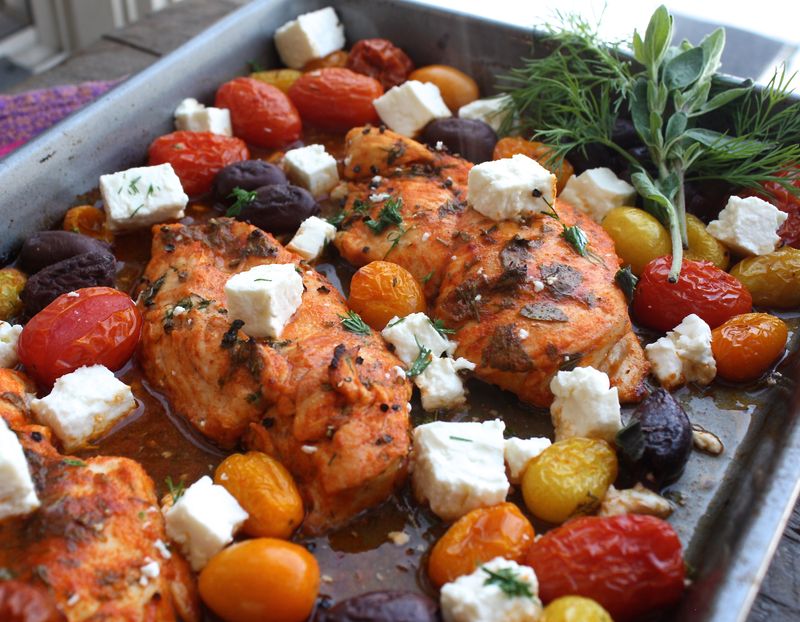 Baked Greek Chicken Thighs With Olives And Feta