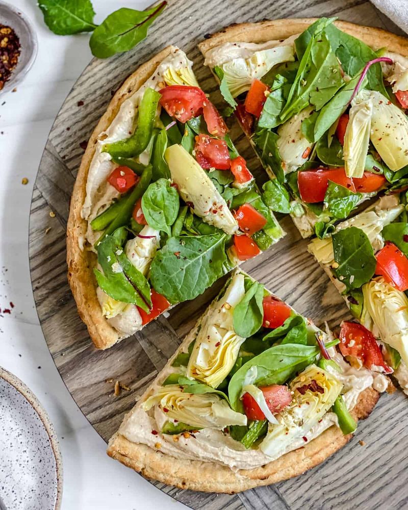 Roasted Veggie and Hummus Flatbread