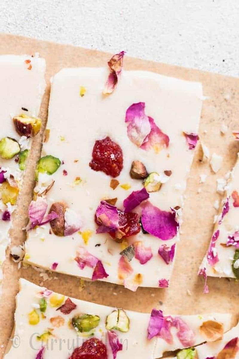 White Chocolate Bark with Dried Rose Petals