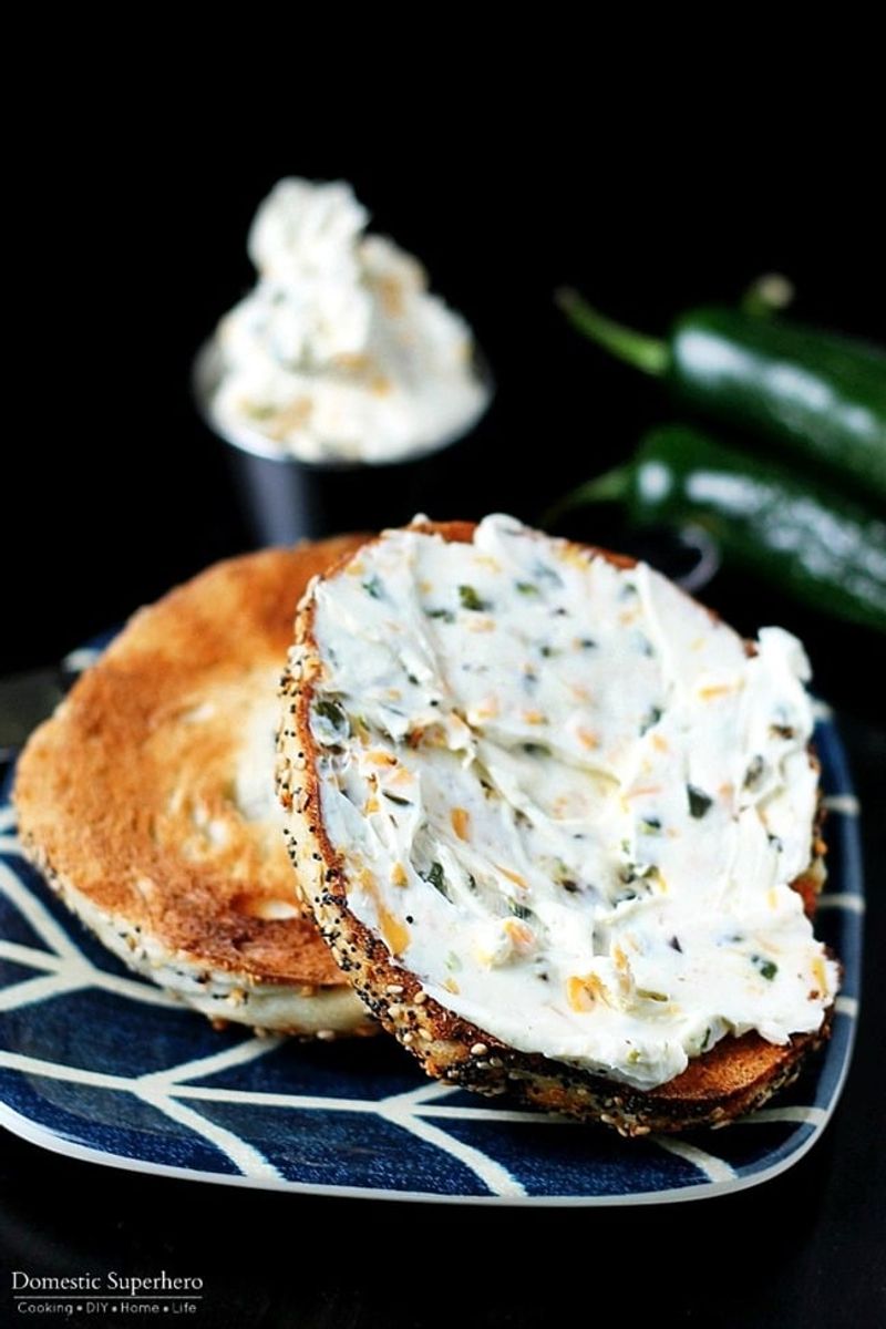 Cream Cheese and Jalapeños on a Bagel