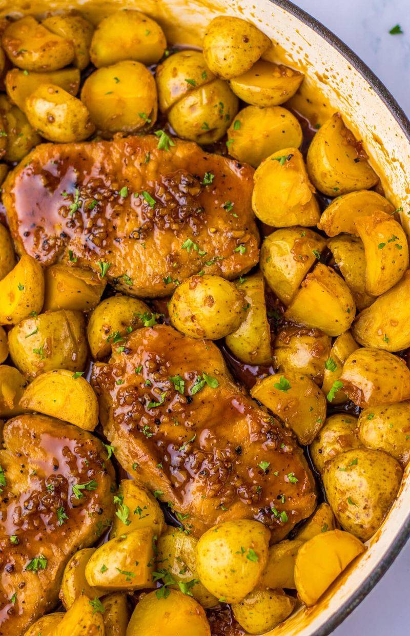 Skillet Pork Chops With Crispy Roasted Potatoes