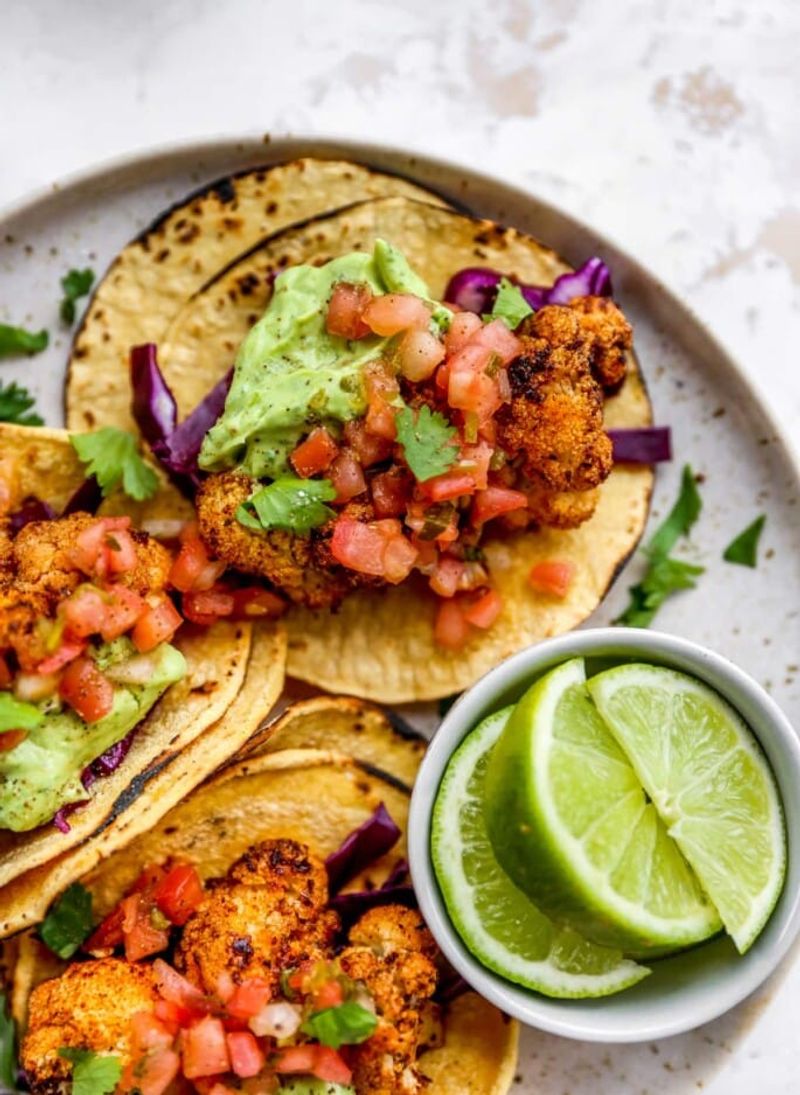 Cauliflower Tacos with Lime Crema