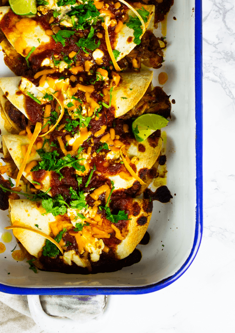 Duck Carnitas Enchiladas with Crispy Skin Salsa