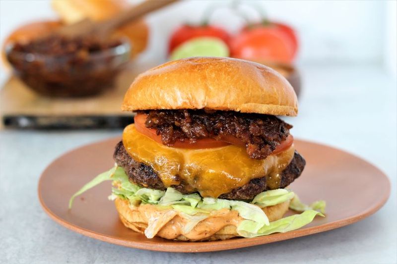 Bacon Jam and Sharp Cheddar Brioche Burger Sandwich