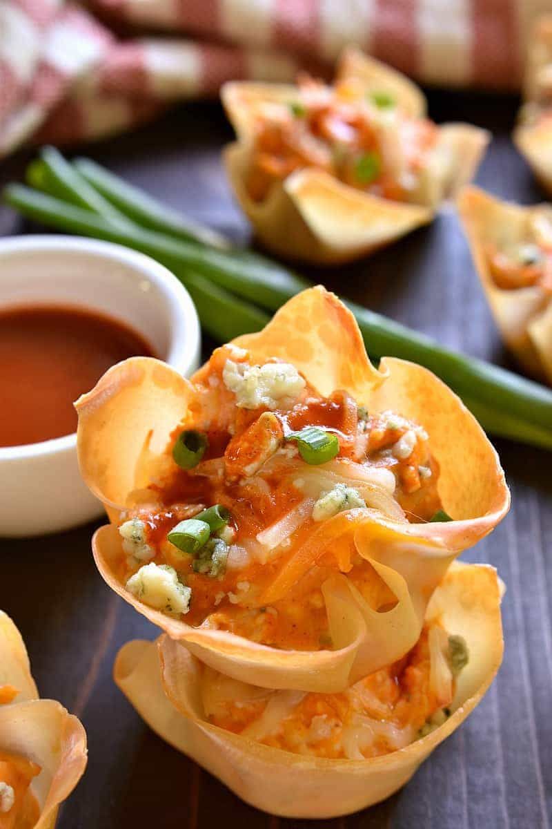 Buffalo Chicken Wonton Cups