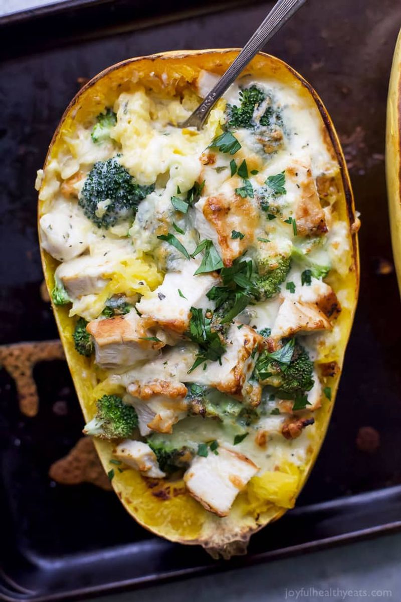 Chicken and Broccoli Alfredo with Spaghetti Squash