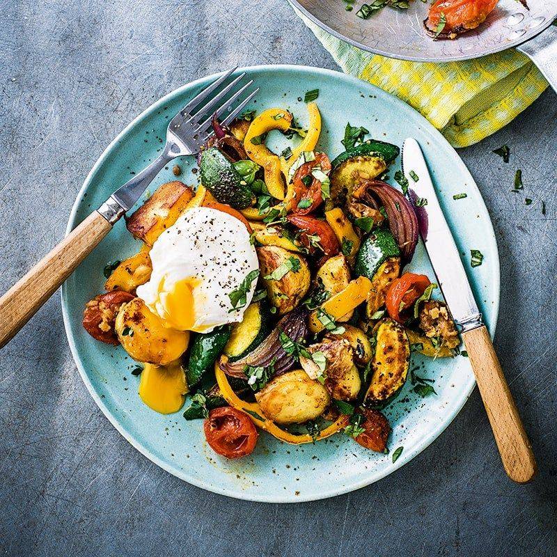 Vegetable Hash with Poached Eggs
