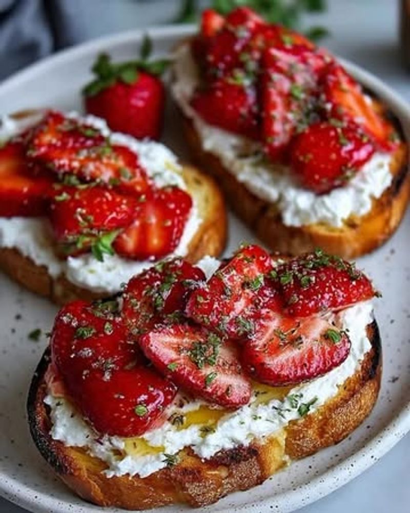 Honey Whipped Ricotta Crostini with Strawberries