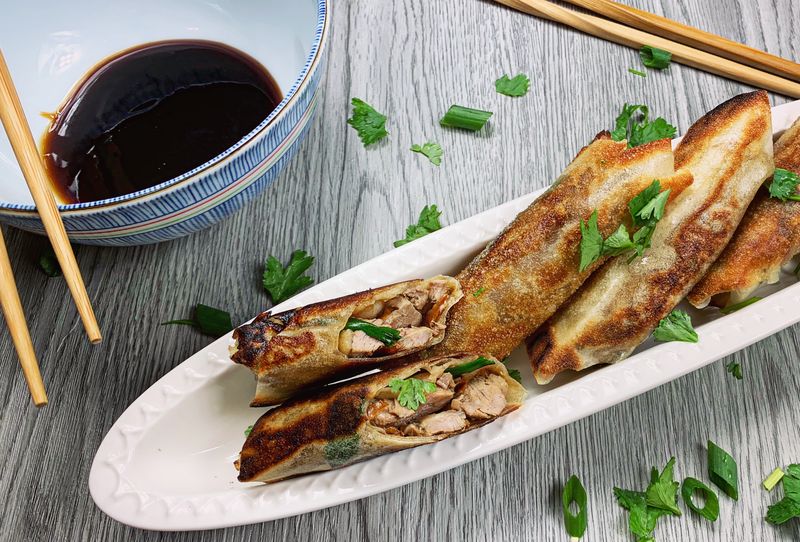 Crispy Duck Spring Rolls with Black Truffle Dipping Sauce