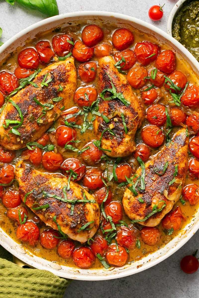 Pesto Chicken with Roasted Cherry Tomatoes