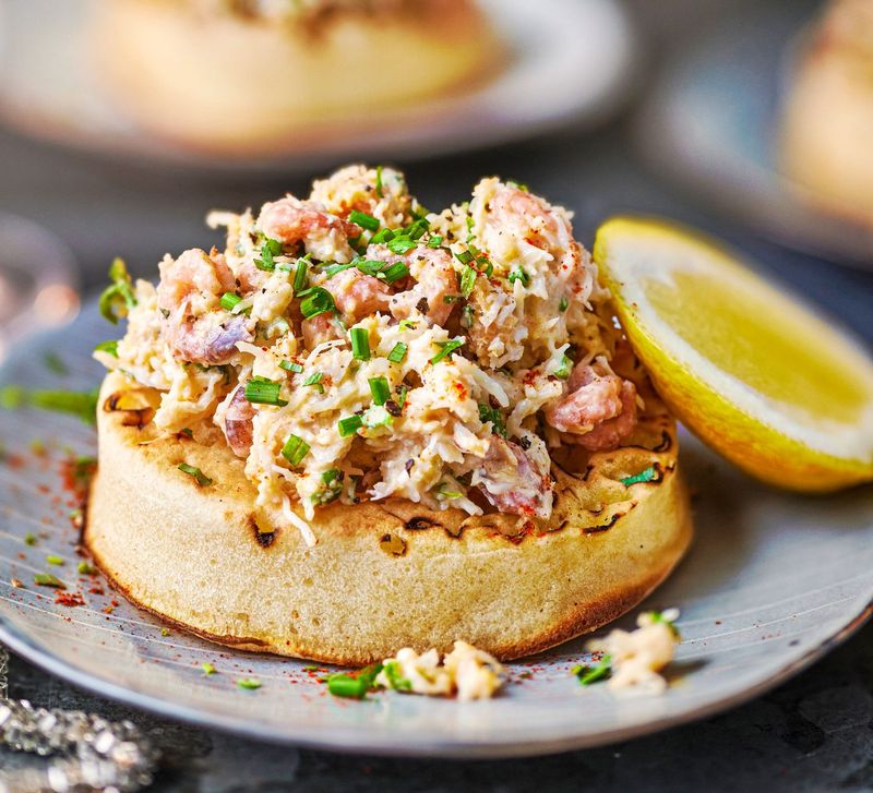 Potted Shrimps on Crumpets