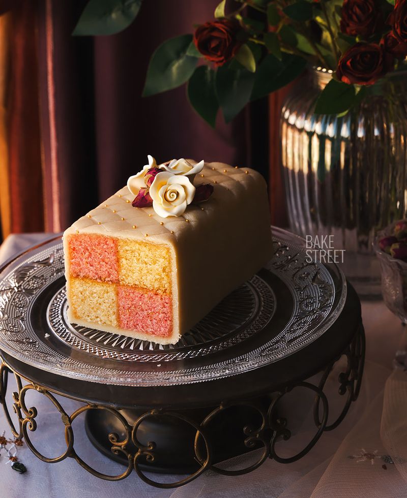 Battenberg Cake with Edible Gold Leaf