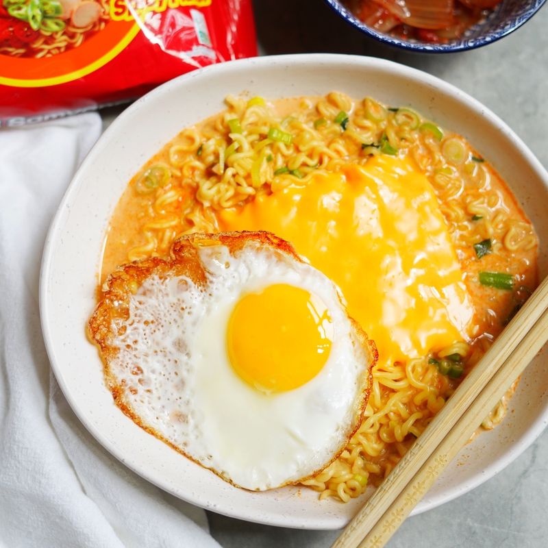 Instant Ramen With a Slice of American Cheese