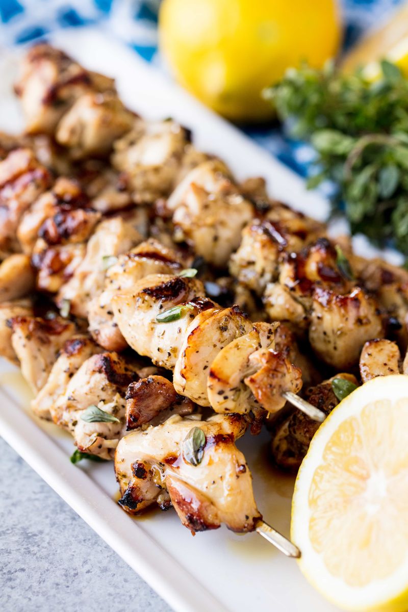 Lemon Herb Grilled Chicken And Asparagus Skewers