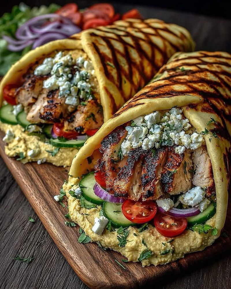 Greek Chicken Pita Wraps With Hummus