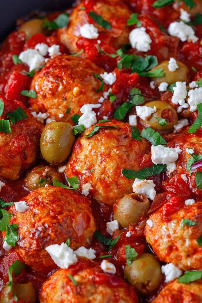 Greek Chicken Meatballs In Tomato Herb Sauce