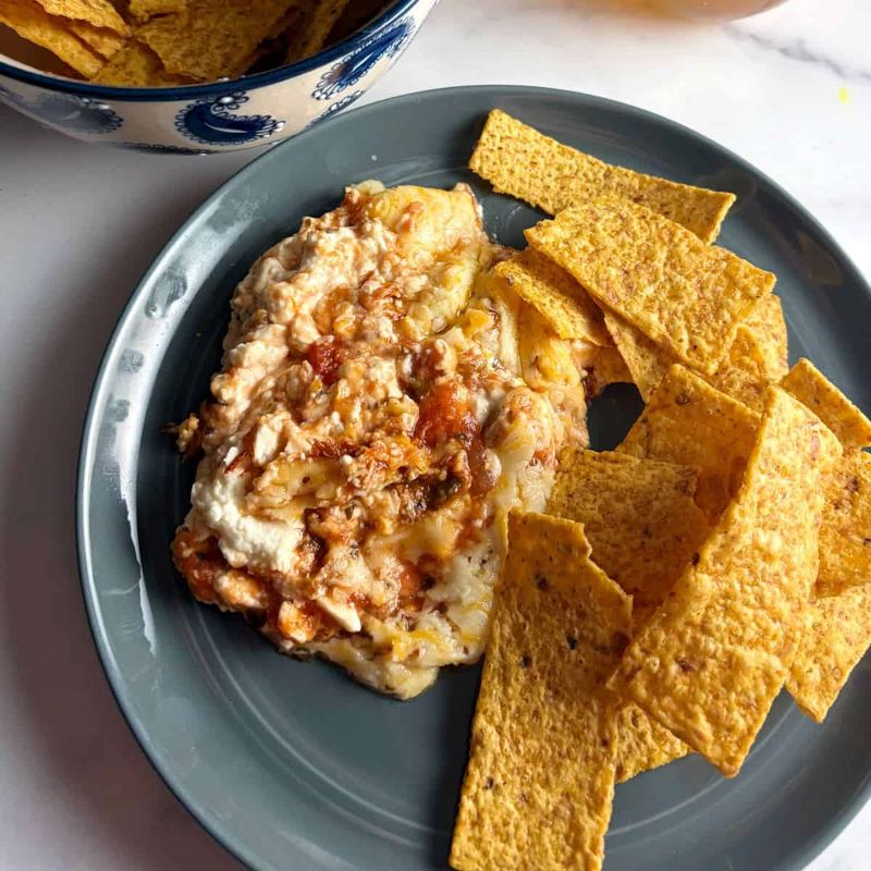 Chips and Cream Cheese Dip with Hot Sauce