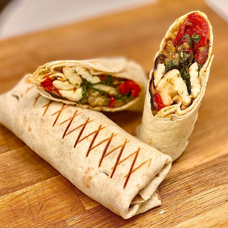 Halloumi Wraps with Hummus and Roasted Peppers