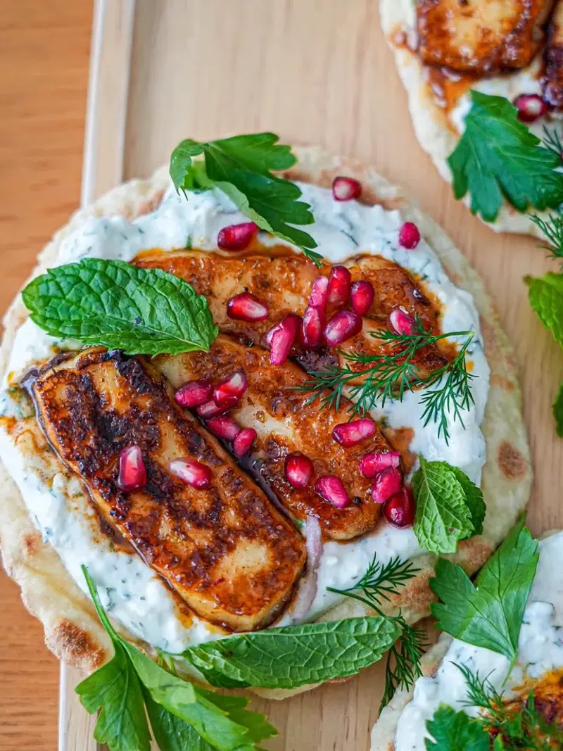 Halloumi Flatbreads with Tzatziki