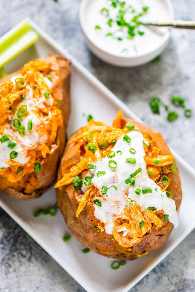 Buffalo Chicken Stuffed Sweet Potato