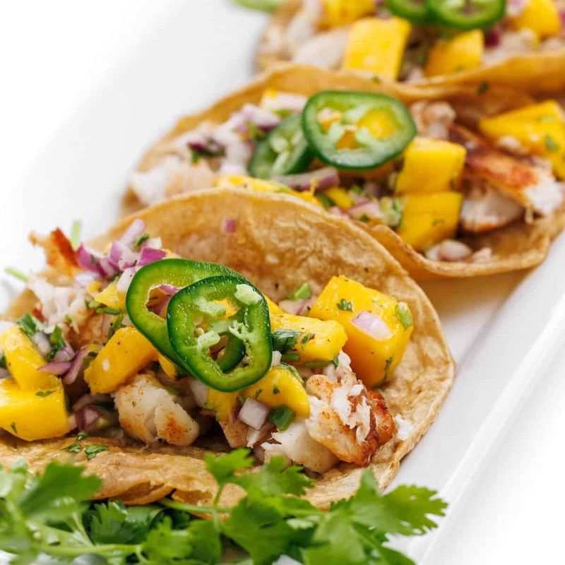 Fish Tacos with Mango Slaw