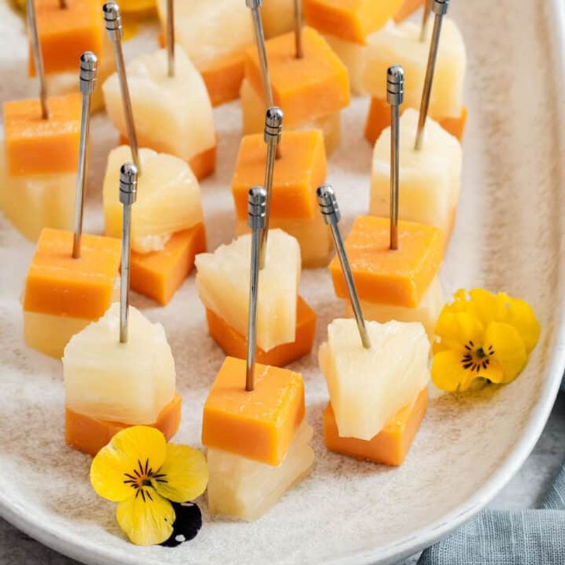 Pineapple and Cheese on Cocktail Sticks