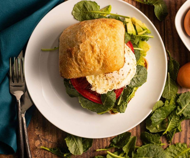 Smashed Avocado and Fried Egg Ciabatta