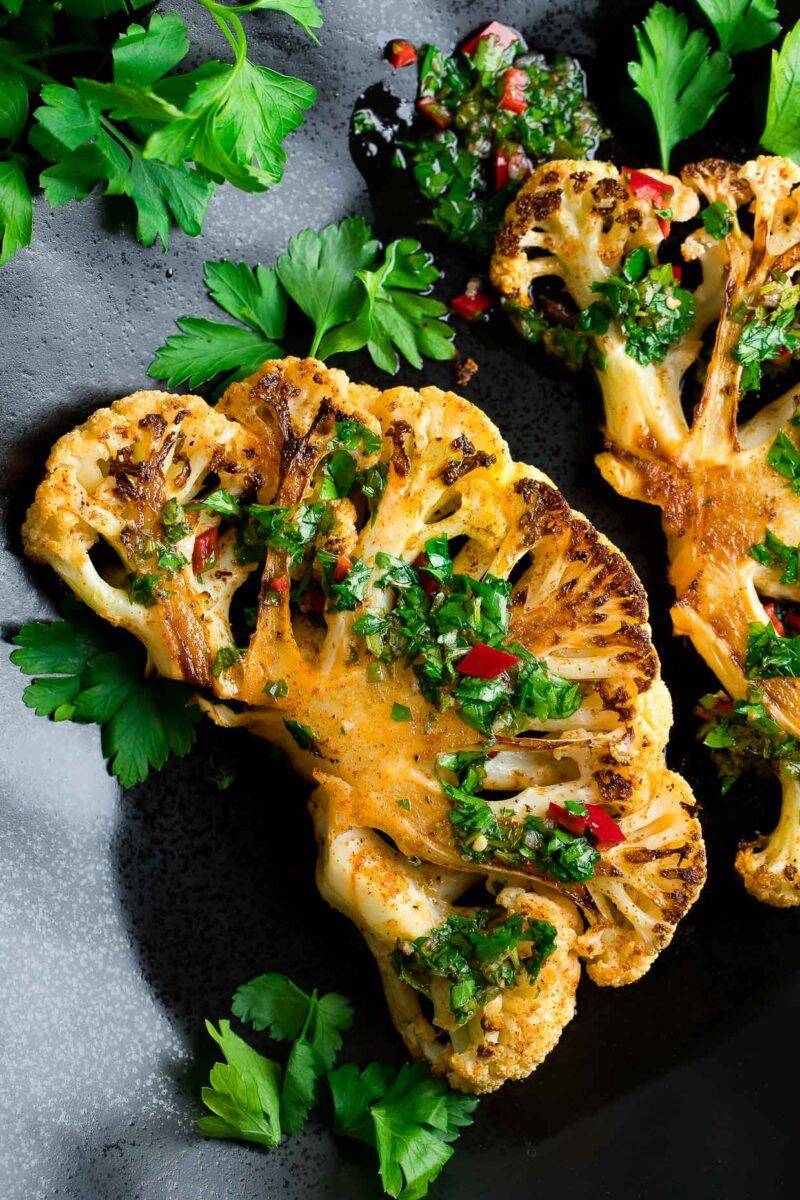 Cauliflower Steaks with Chimichurri Sauce