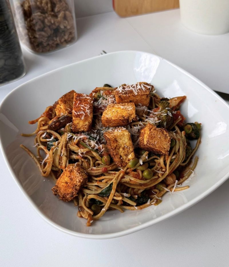 Edamame and Tofu Stir-Fry with Sesame Noodles