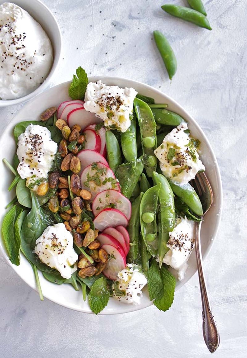 Spring Pea and Mint Salad with Burrata