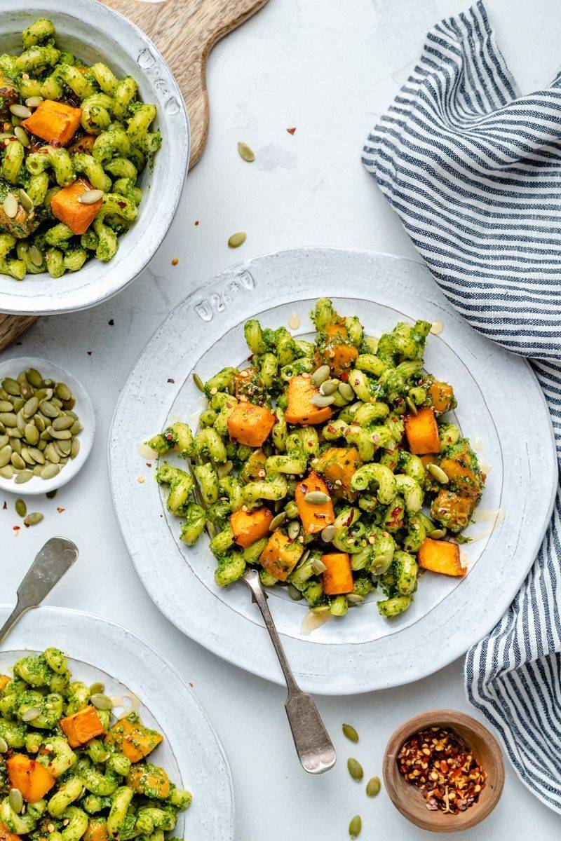 Pumpkin Seed and Kale Pesto Pasta