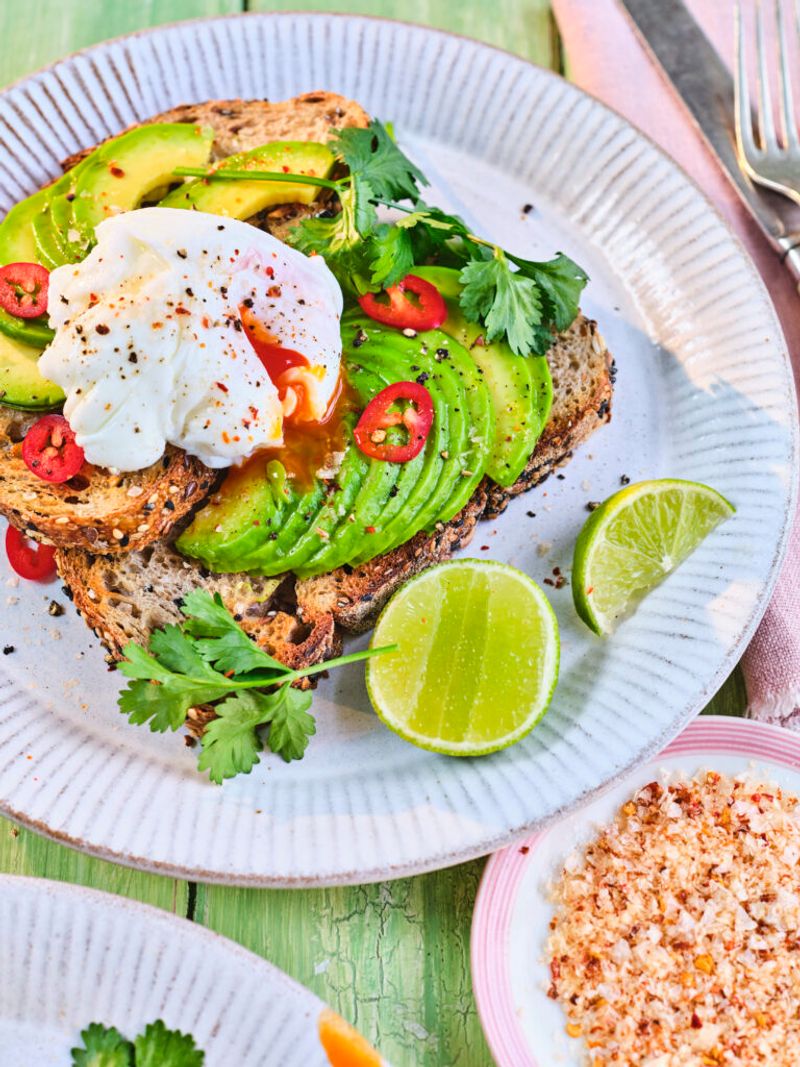 Avocado Toast with Poached Eggs and Chili Flakes