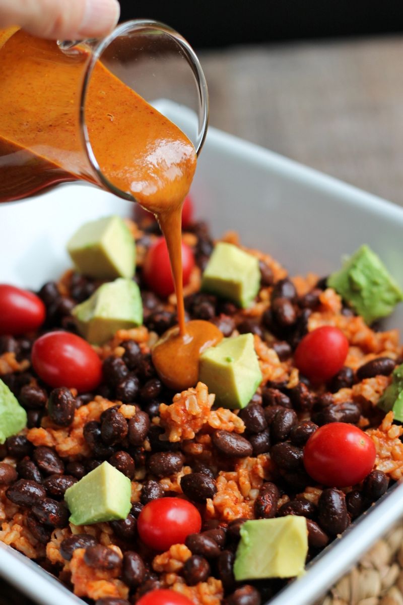Rice and Bean Bowl With Hot Sauce
