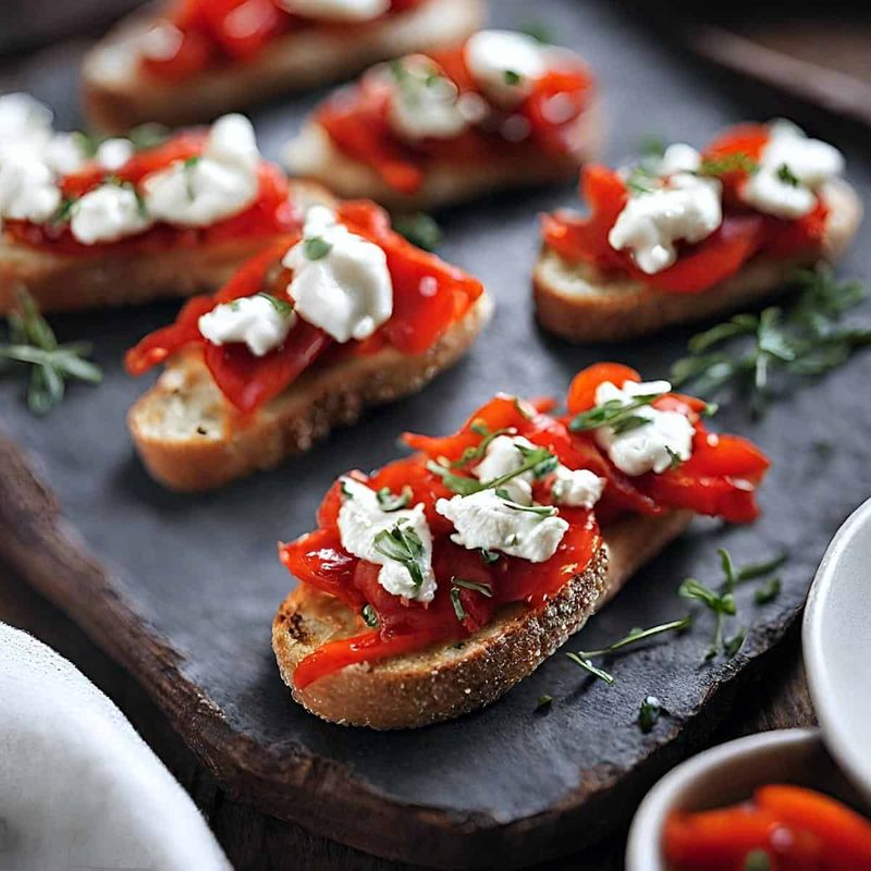 Roasted Red Pepper and Goat Cheese Crostini