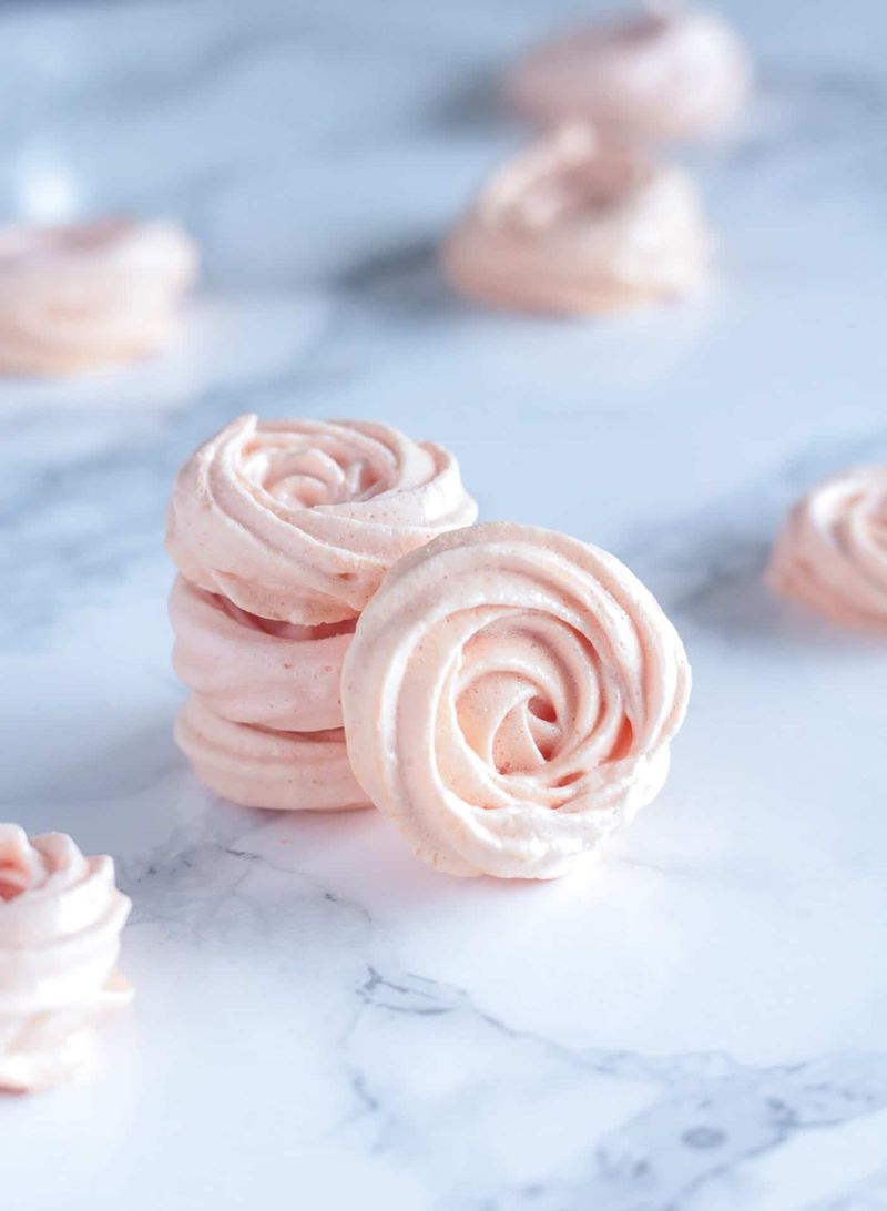 Rosewater Meringue Kisses on a Marble Slab