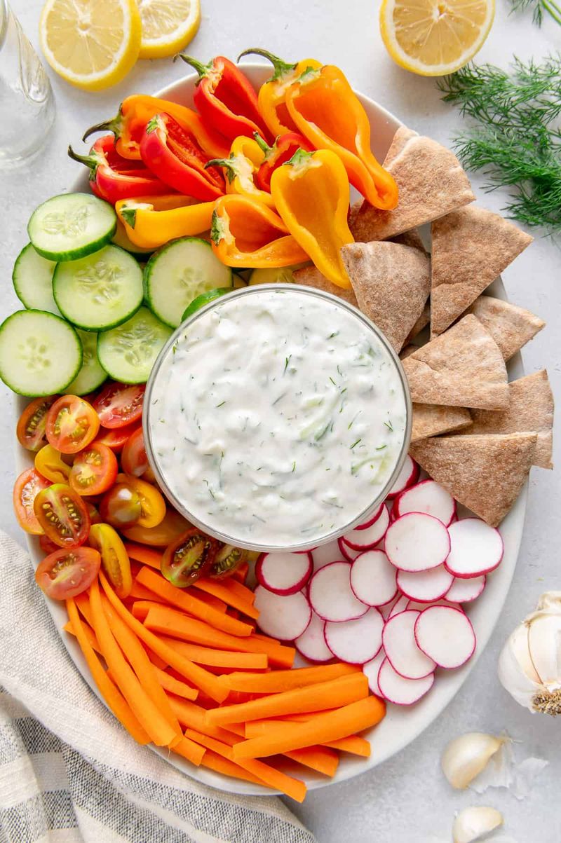 Greek Tzatziki with Veggie Dippers and Pita