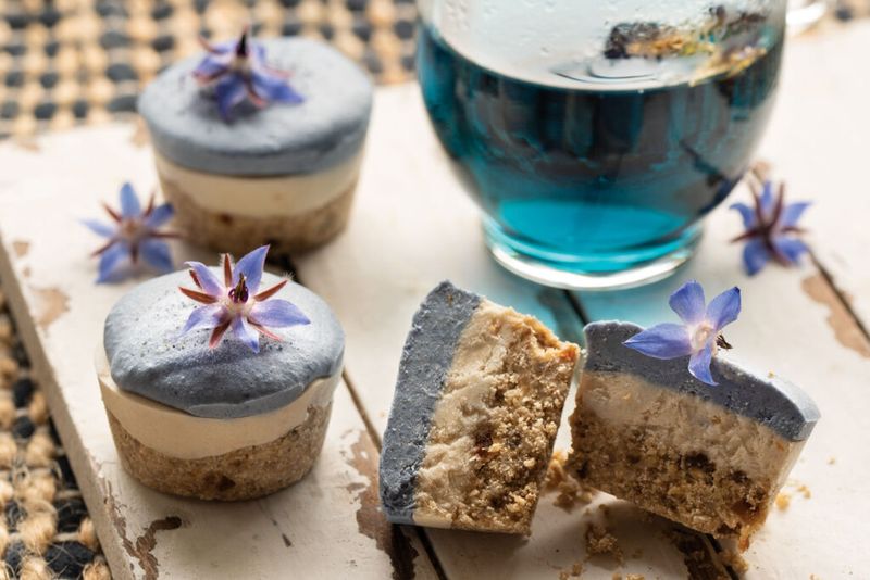 Butterfly Pea Flower Tea with Vanilla Cheesecake
