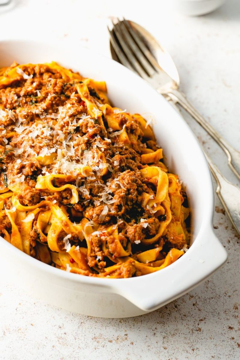 Bolognese Sauce Over Fresh Tagliatelle