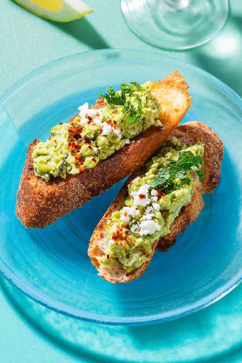 Smashed Pea Toast With Feta And Chili Flakes