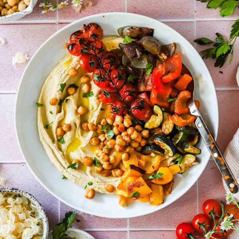 Roasted Veggie And Hummus Grain Bowl