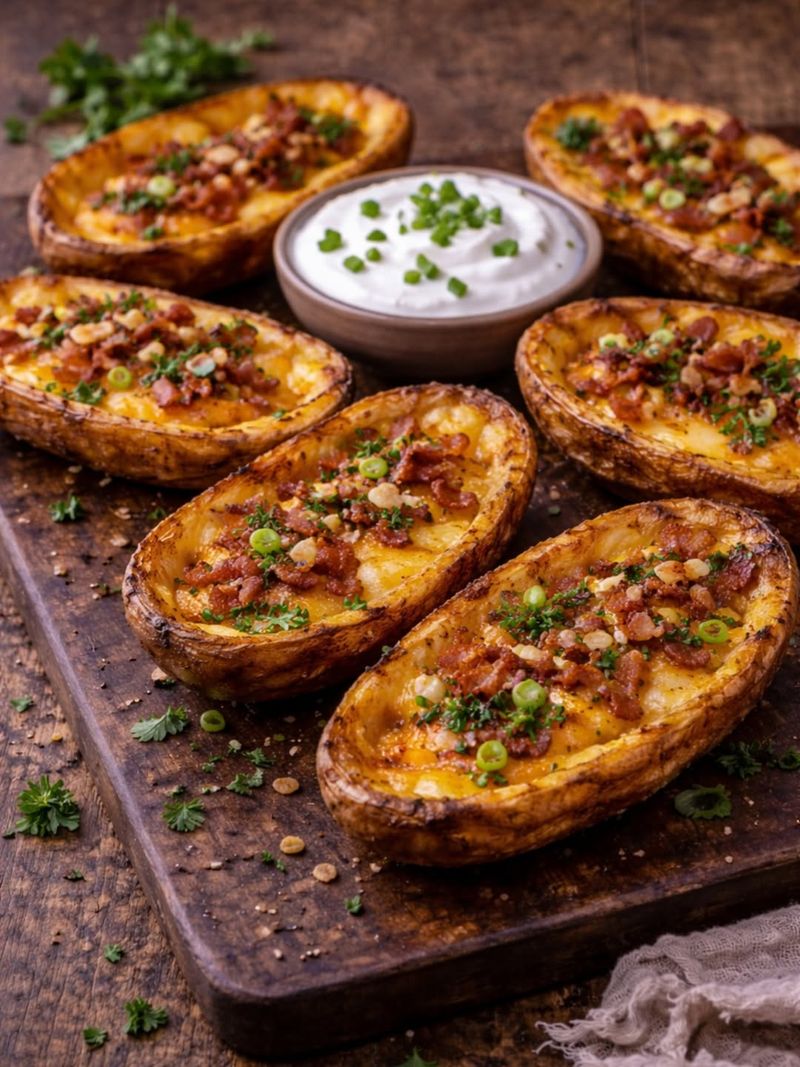 Crispy Potato Skins with Cheese and Bacon