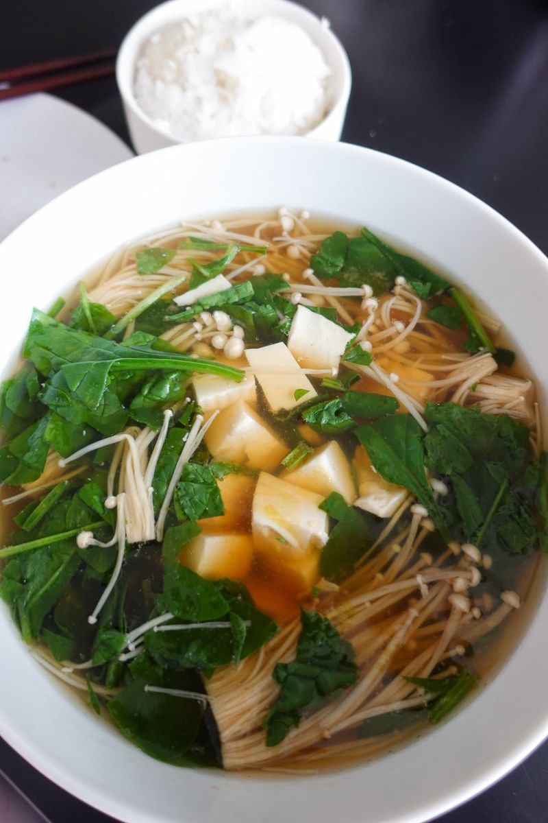 Tofu and Enoki Mushroom Miso Soup
