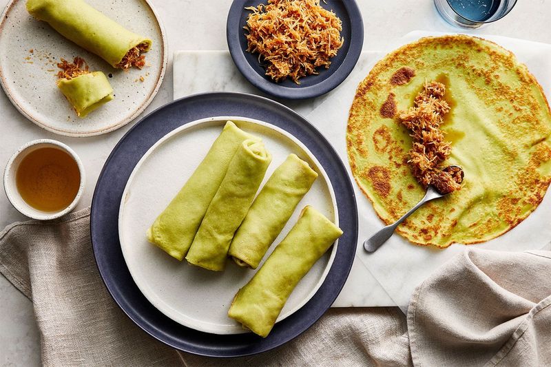 Pandan Coconut Pancakes (Kuih Dadar)