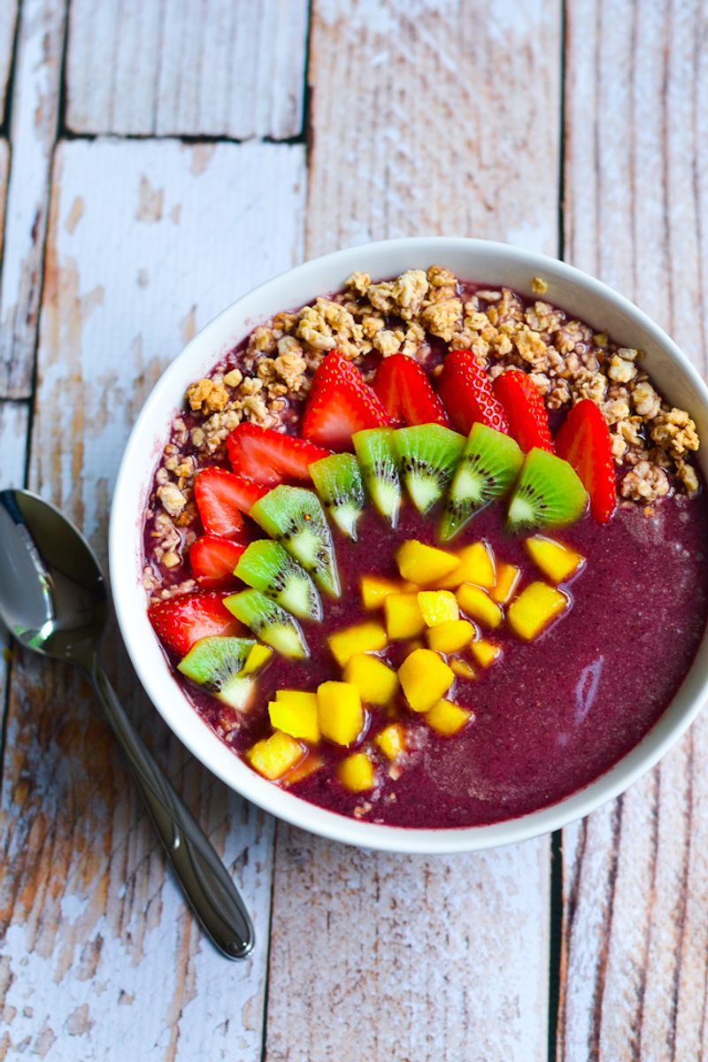 Acai Bowl with Granola and Tropical Fruits