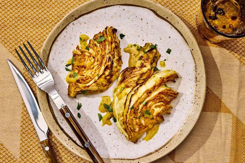 Caramelized Cabbage Steaks With Mustard Vinaigrette