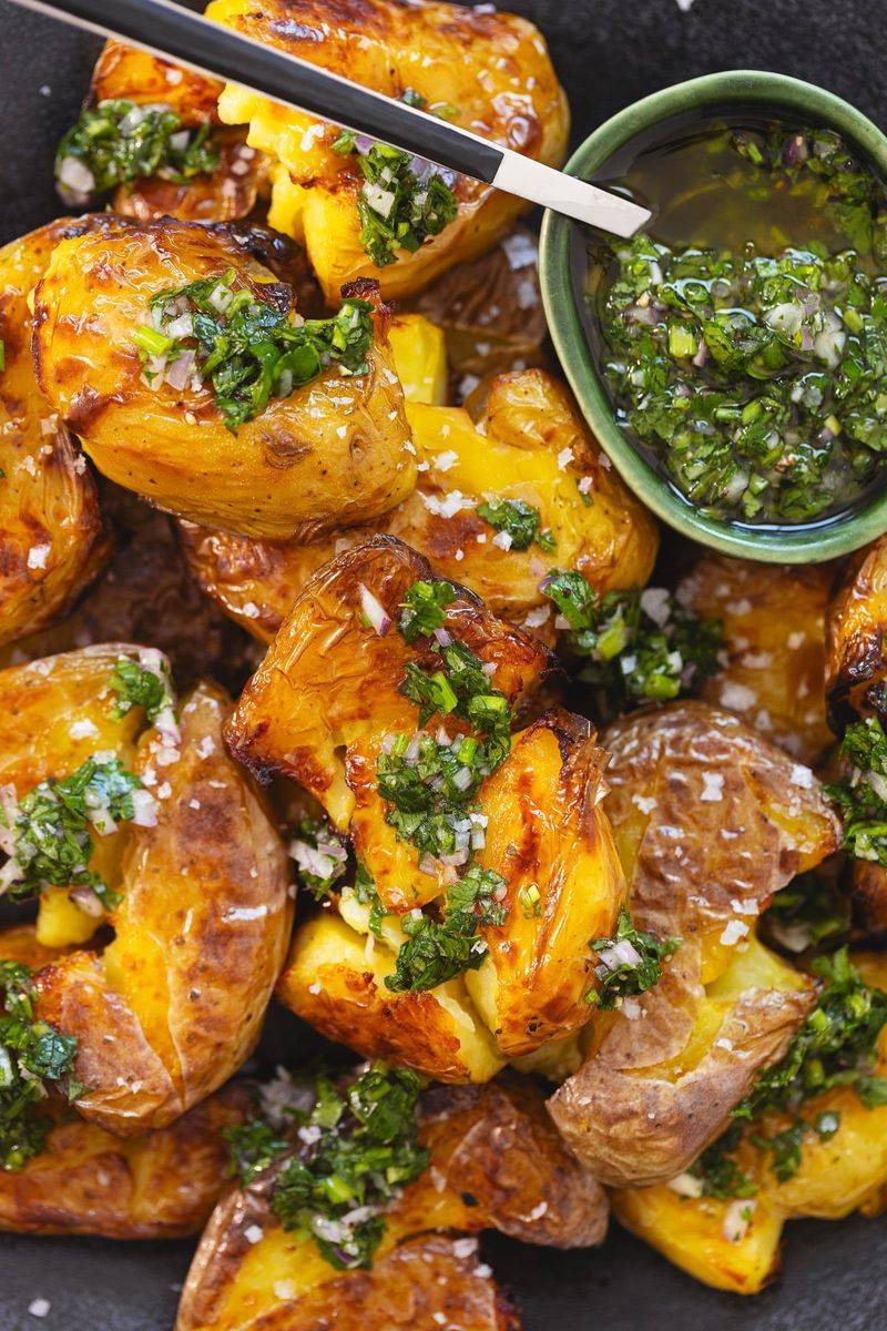 Crispy Smashed Potatoes With Herb Oil