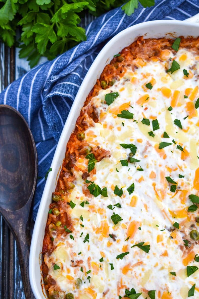 Cheesy Ground Beef and Rice Casserole
