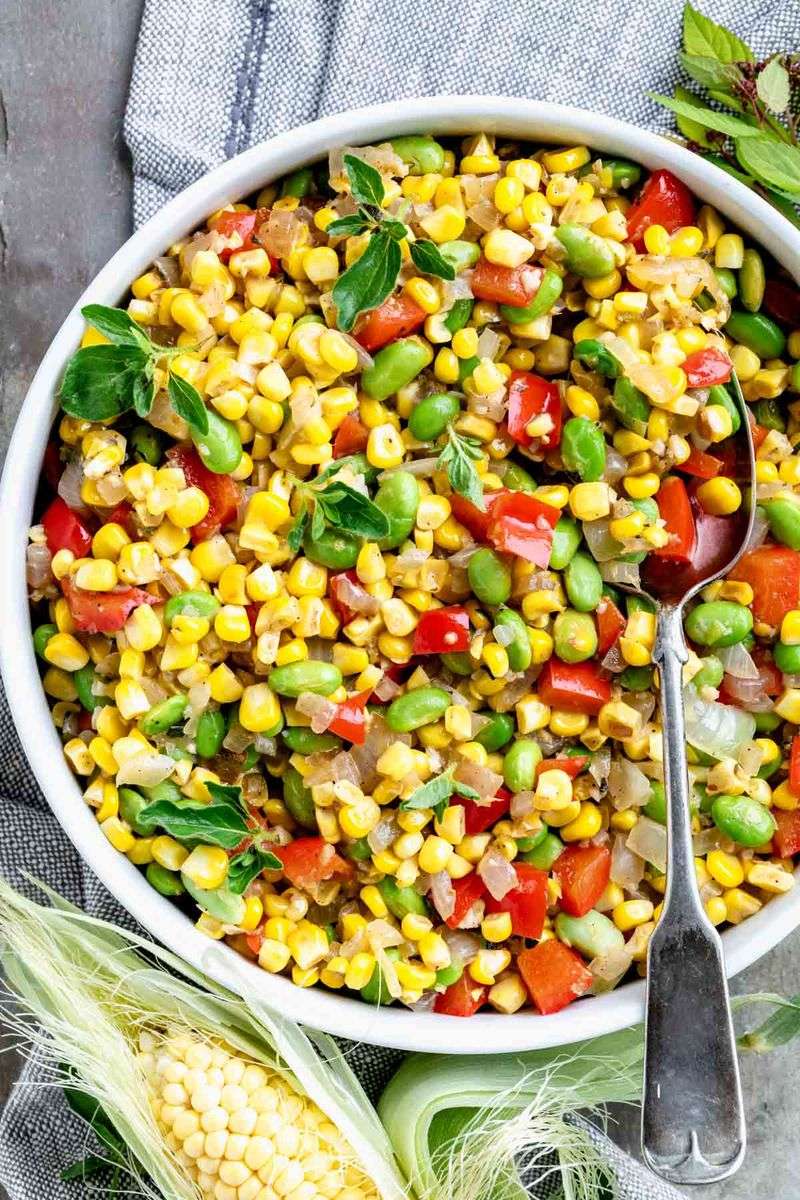 Bright Yellow Corn and Red Pepper Succotash