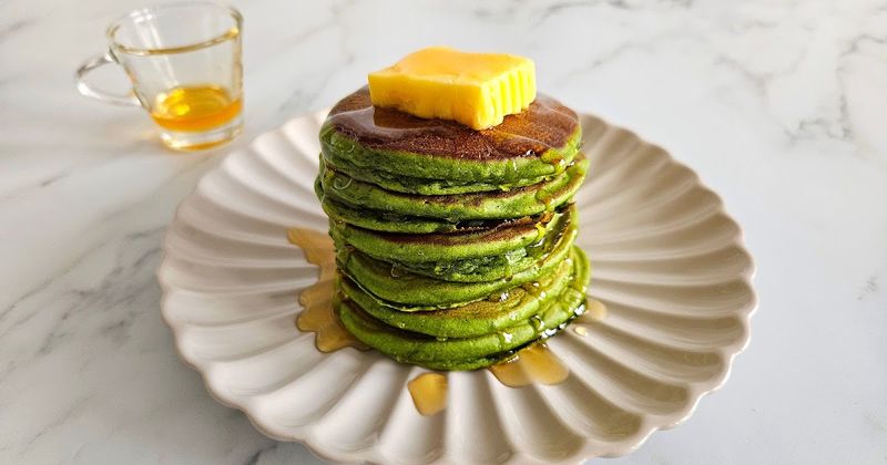 Matcha Pancakes with Honey Butter