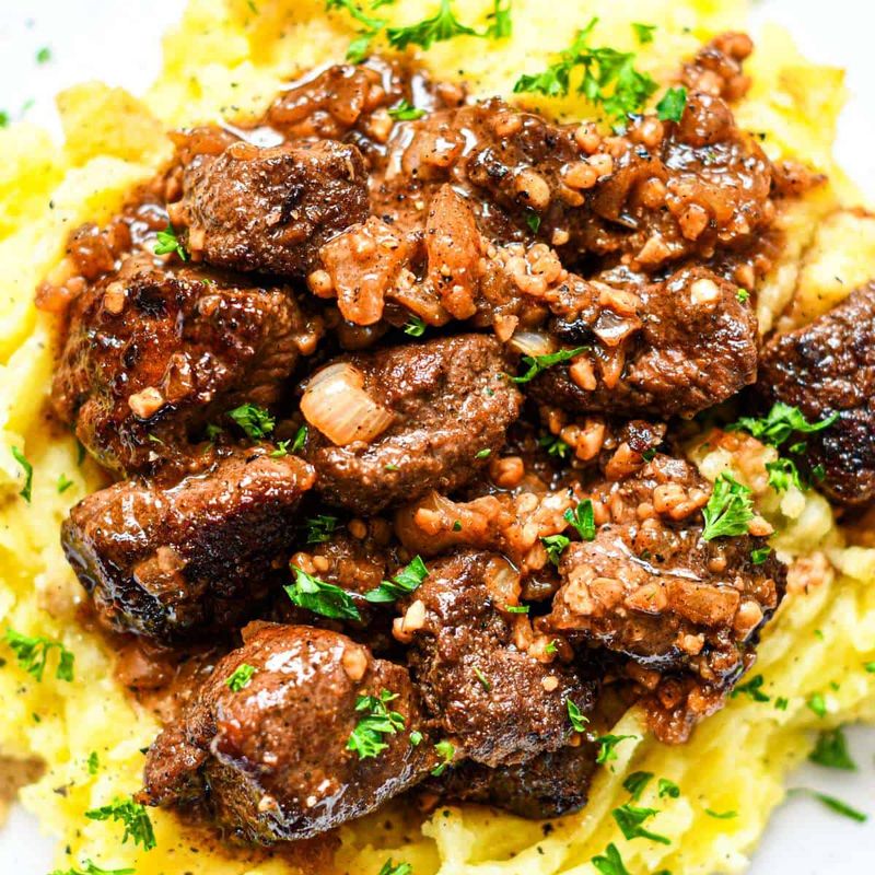 Garlic Butter Steak With Smashed Potatoes